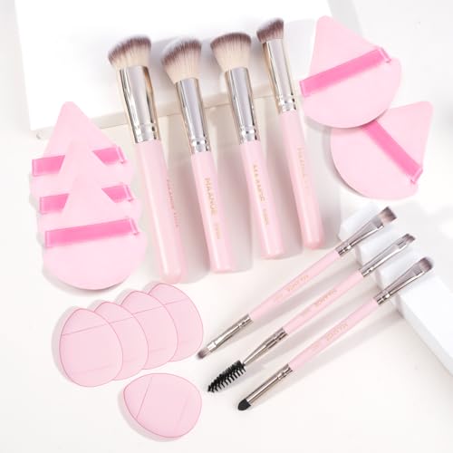 MAANGE Makeup Brush Set 17Pcs Makeup Brushes Foundation Contour Powder Blush Concealer Double-ended Eyeshadow Brush Set for Liquid, Cream, Powder (Pink)