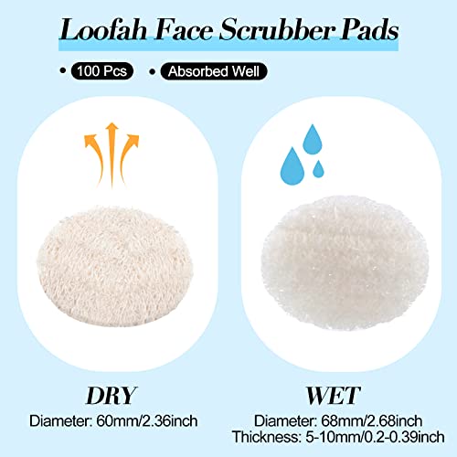 Bokon 100 Pcs Loofah Exfoliating Face Pads 2.36 Inches Round Natural Loofah Sponge Loofah Body Face Scrubber Remove Dead Skin Facial Loofah Pad Bulk for Bath Shower Spa Skin Scrub Cleaning Women Men