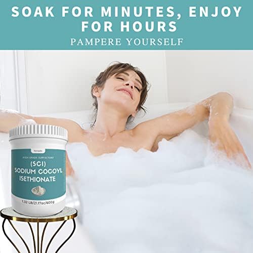 21.17 oz Sodium Cocoyl Isethionate, Premium Sodium Cocoyl Isethionate (SCI) Powder, Amazing Bubbles, Gentle on Skin, Biodegradable, Suitable for Making Bath Bombs, Bath Truffles and More