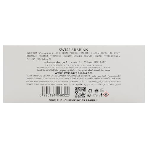 Swiss Arabian Mint and Wood for Men - Sophisticated Modern Man's Fragrance - Spicy, Woody Fragrance with Lemon, Cardamom, and Tonka Bean - 3.4 oz