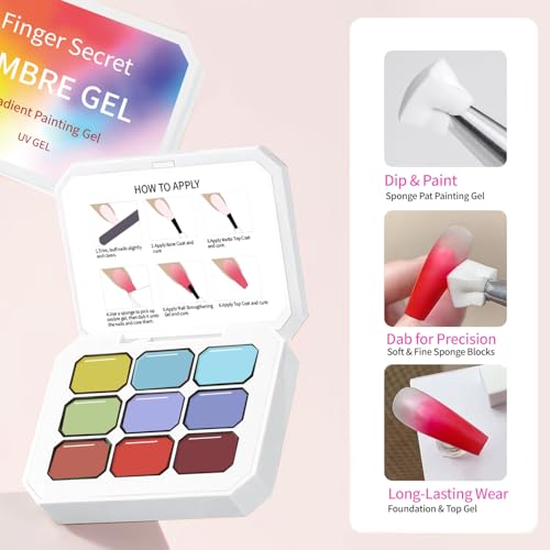 Ombre Gel Nail Polish Nail Sponges for Ombre 9 Series Colorful Blush Effect Gradient Painting Gel for Ombre Nails Multistyle French Manicure Nail Art DIY Home (A8, 1)