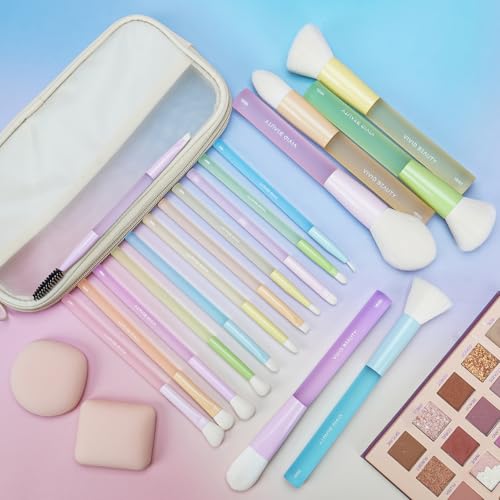 Makeup Brushes 18PCS Set – Multicolor Make Up Brush Set with Powder, Foundation, Eyeshadow Brushes, Latex Free Sponge & Bag – Soft Synthetic Bristles, Painted Aluminum Ferrules, Rubber Handles