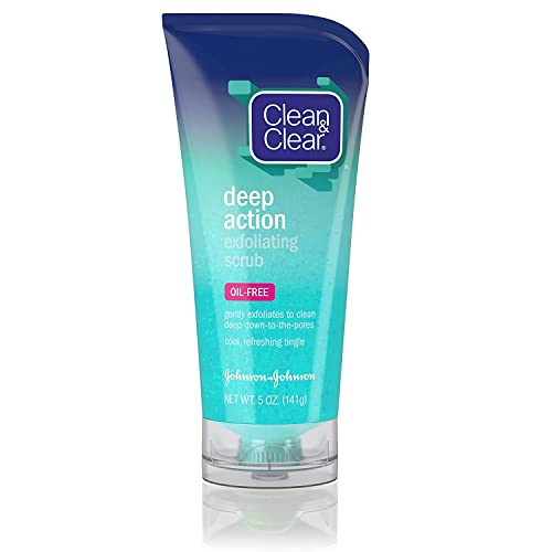 Clean & Clear Oil-Free Deep Action Exfoliating Facial Scrub, Cooling Daily Face Wash With Exfoliating Beads For Smooth Skin, Cle