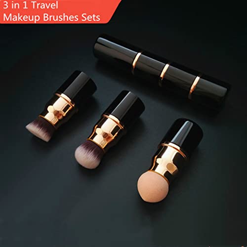 Travel Makeup Blush Brushes, Sinide 3 in 1 Professional Kabuki Brush Set Cosmetic Beauty Tool Foudation Brush Powder Puff for Mineral Powder, Contouring, Cream (1 Pcs)