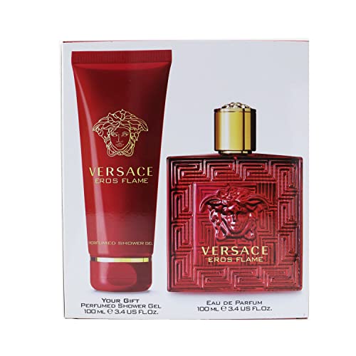 Versace Eros Flame for Men - 2 Pc Gift Set 3.4oz EDP Spray, 3.4oz Perfumed Shower Gel