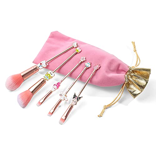 rongji jewelry Marie Cartoon Cat Makeup Brushes - 5pcs Cute Animal Designed Soft Pink Makeup Brushes Set, Professional Cosmetic Tool Kit Pink Drawstring Bag Included for Girls and Women (5PCS Kuu)