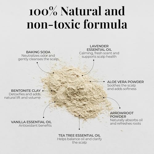 Non Toxic Dry Shampoo Powder – With Organic Ingredients - Arrowroot, Bentonite Clay, Aloe Vera, & Essential Oils – No Talc, No Aerosol - Men & Women - Great For Travel