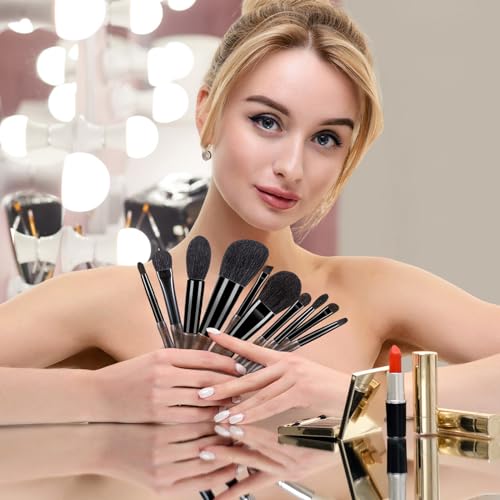 Natural Goat Hair Make up Brushes Set Professional, Makeup Artists' Premium Beauty Real Soft Makeup Brushes, Ultra Natural Bristle Cosmetic Brushes, Portable Small Travel Natural Makeup Brushes
