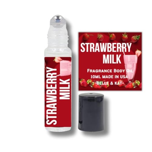 Fragrance Body Oil Roll-On Scented Strawberry Milk - 0.33 Fl Oz (10ml) for Men & Women - 100% Fragrance Oil - No Alcohol Fillers - Can Also Use as Diffuser Oil - Made in USA