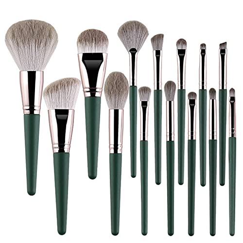 Makeup Brush Gift Set: 14 Professional Makeup Brush Set Senior Plant Fiber Bionic Silk Synthetic Face Kabuki Brush Set Foundation Blush Eye Shadow Brush Set LS-HZS-002
