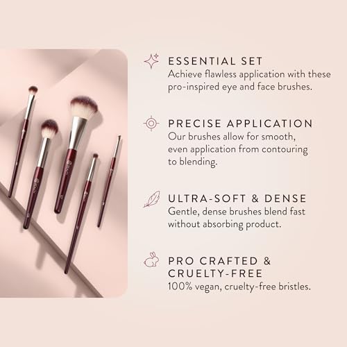 BK BEAUTY - PRECISION BRUSH COLLECTION (5PC) - Professional Makeup Brush Set for Bronzer, Blush, Contour, Powder & Eye Makeup | Premium Face Brushes for Flawless Application