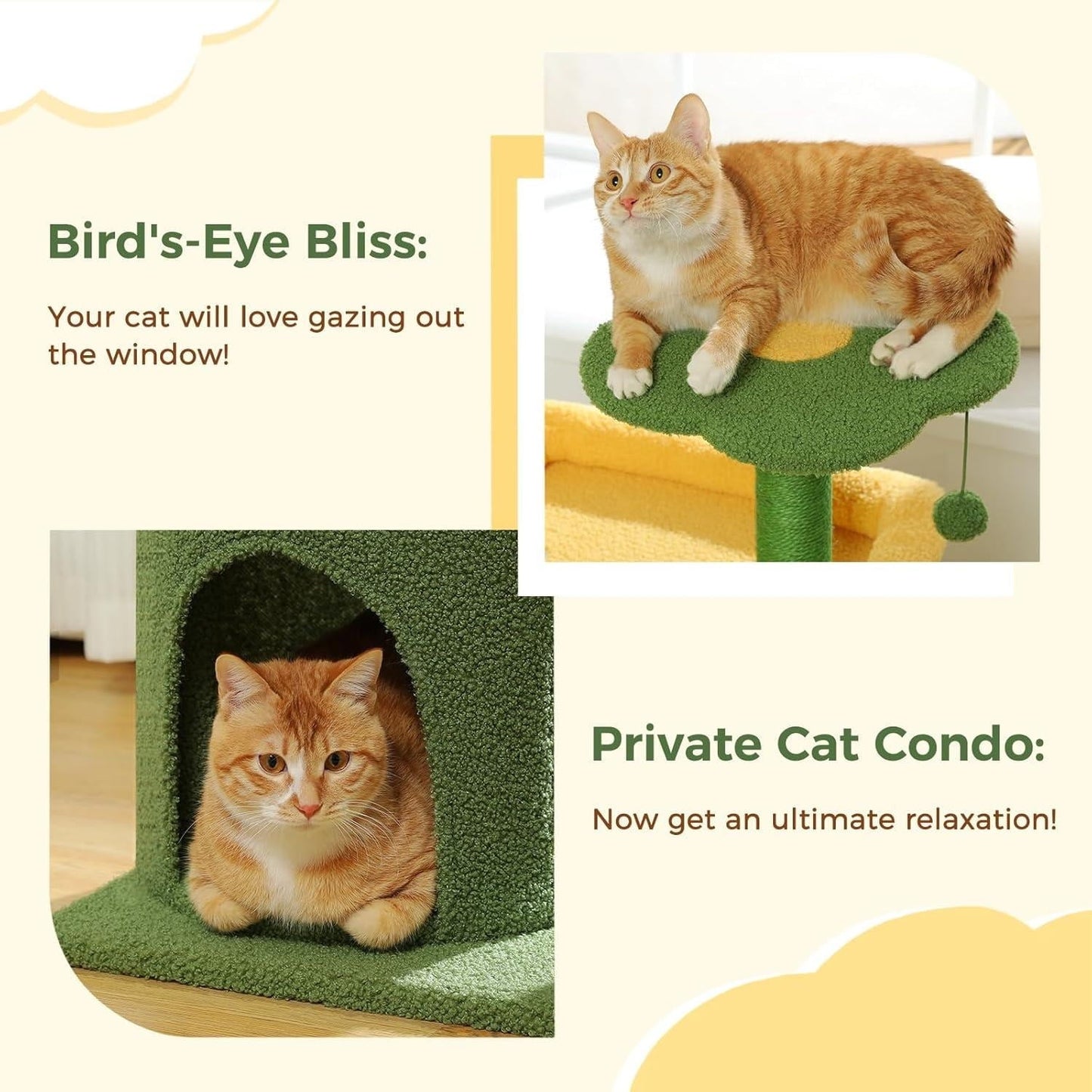 Tree 36.5 Inches Tower Indoor Cats Multi-Level Cactus Tree with Scratching Posts Private Condo Plush Perch for Small Cat Kittens