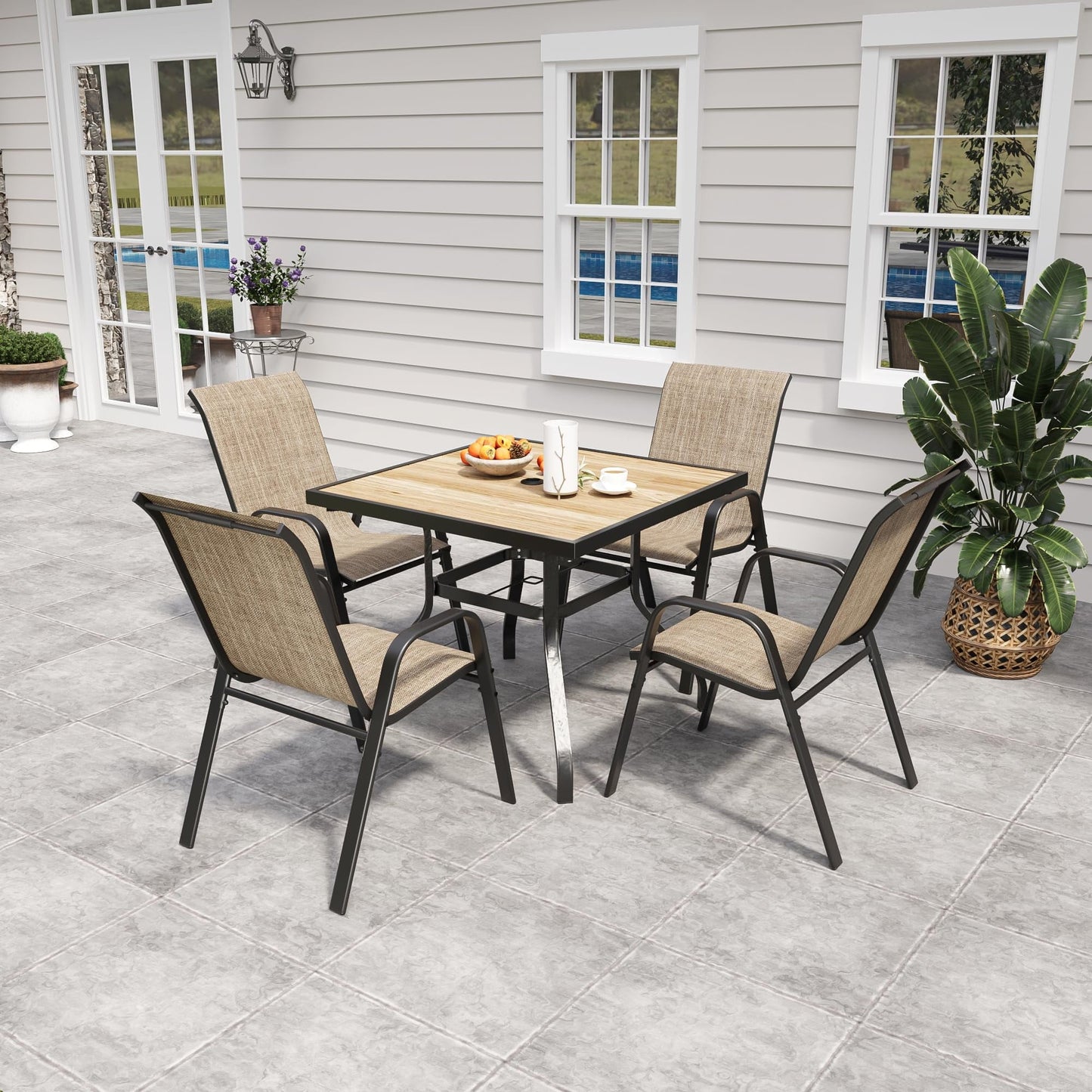 TQKVIPI Outdoor Patio Chairs Set of 4 Stackable Dining Chairs All-Weather Textilene Furniture Set for Pool Deck, Backyard, Garden