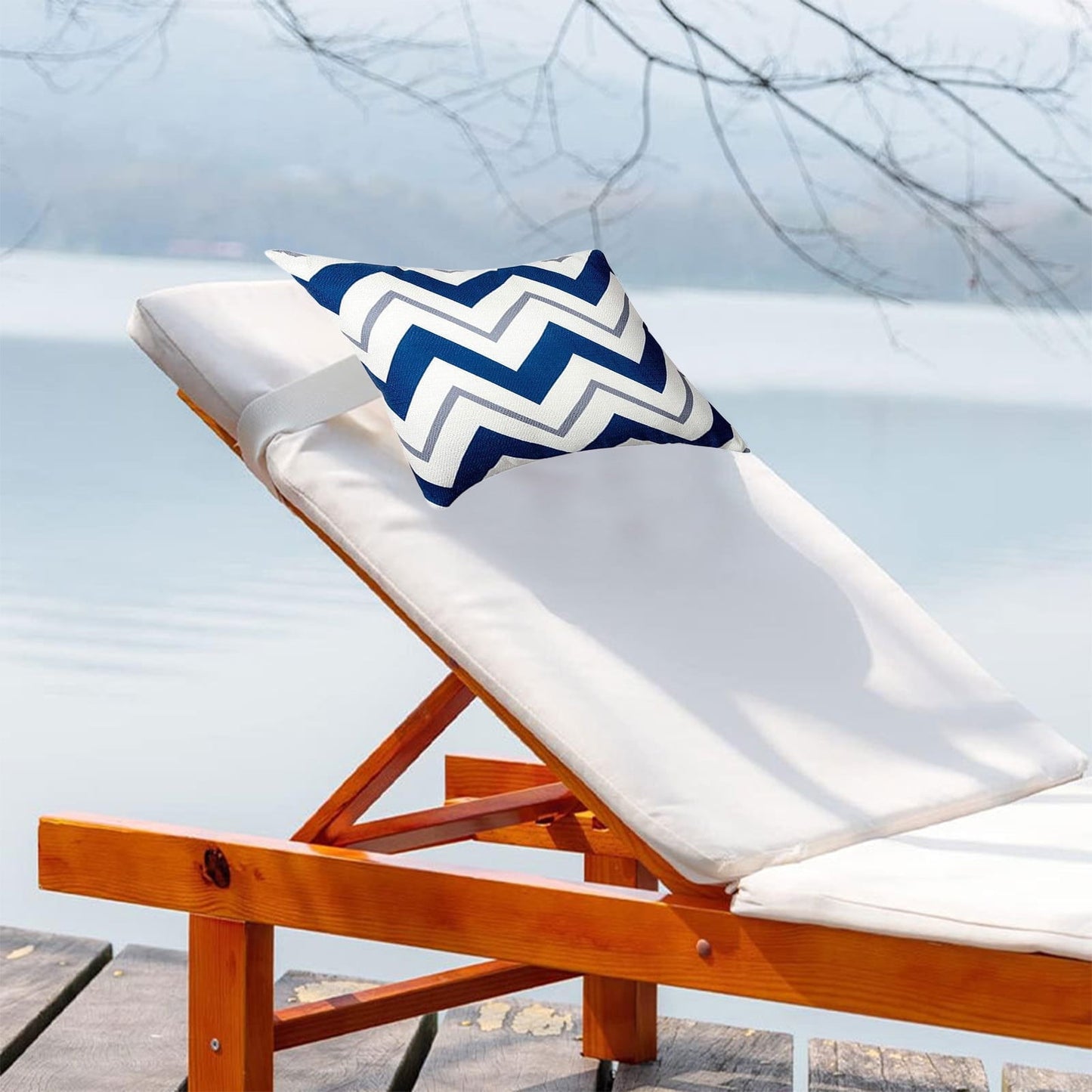 RKZDSR Waterproof Outdoor Chaise Lounge Headrest Cushion Cover - Striped Pillow for Patio & Garden, Comfortable & Stylish Cushion Insert Included