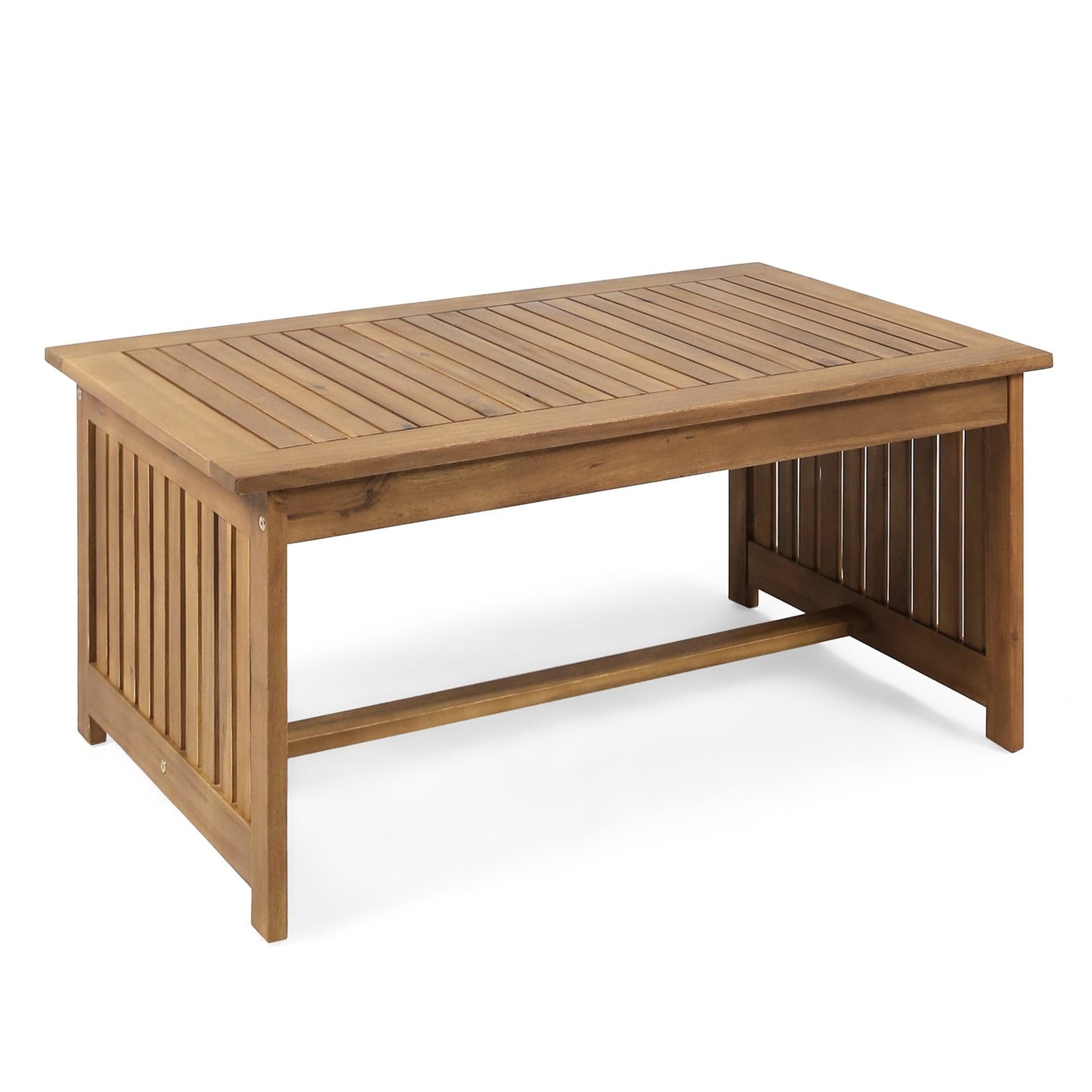 Wood Outdoor Coffee Table With Brown Patina, 40 Inches Deep X 24.23 Wide 17.7 High Use Patina Antique Bronze Details, 40" D 24" W 17.7" H