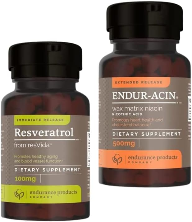 Resveratrol Supplement – Grape Skin Extract - 100mg Trans-Resveratrol Antioxidant and ENDUR-ACIN Niacin - Vitamin B3 Niacin 500mg Extended Release & Low-Flus