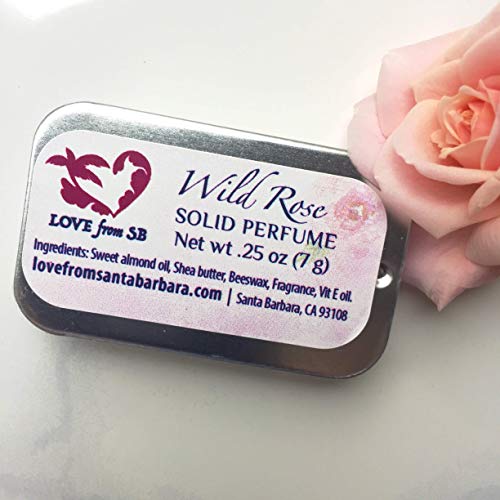 Compact Personal Wild Rose Solid Perfume | Luxurious Artisan Spa Gift for Her | Convenient, fits in your purse or travel bag | Rose Perfume