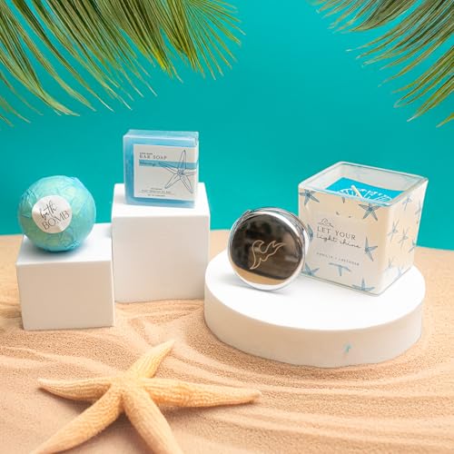 Self Care Gifts for Women. 15pc Gift Box Filled with Ocean Themed Beach Lover Gifts for Her. Thinking of You, Surgery Wellness Kit, Get Well Soon Basket, Birthday Package for Woman