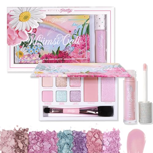 Petite 'N Pretty - WhimsiCali Eyeshadow & Cheek Makeup Palette and 10K Shine Lip Gloss Duo – Natural & Non-Toxic Face Makeup for Kids, Children, Tweens and Teens