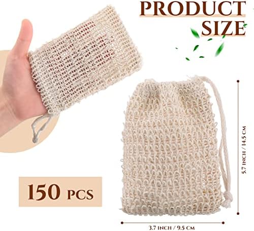 Rtteri 200 Pcs Soap Exfoliating Bag, Natural Sisal Soap Pouch Saver Body Shower Bar Mesh Body Net with Drawstring for Foaming and Drying