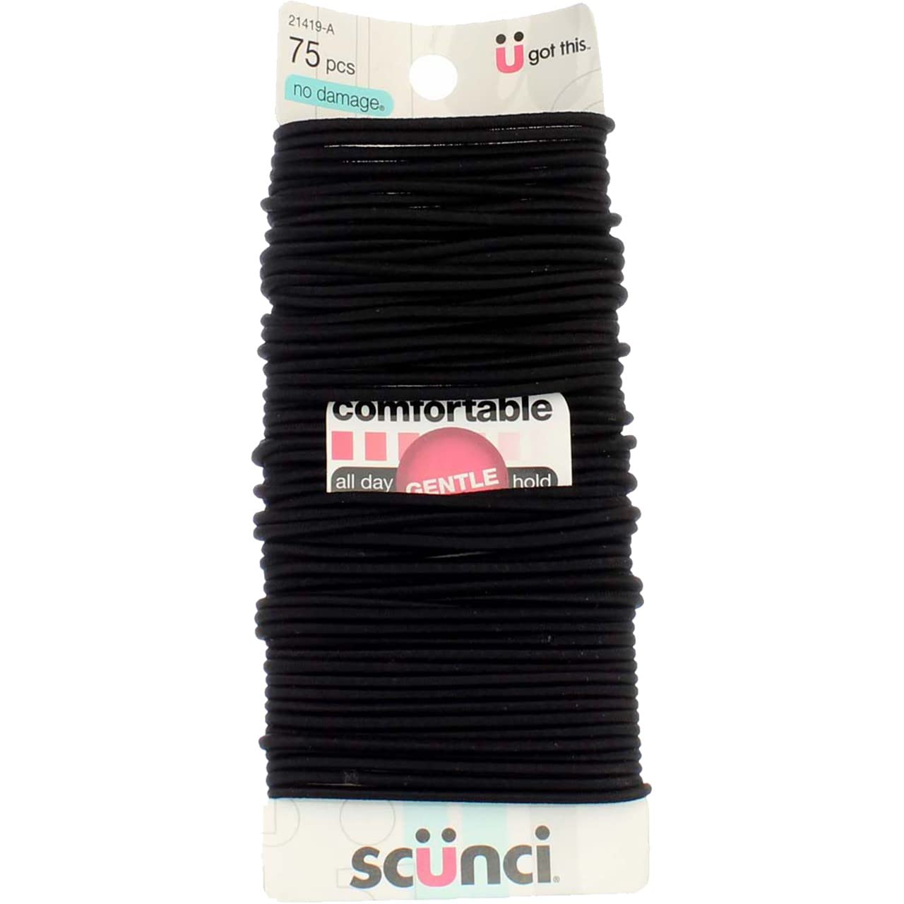 Scunci No-Damage All Day Hold Black Elastics, 75 Pcs