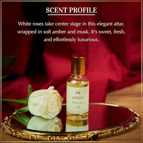 Dukhni White Rose Attar Oil Arabic perfume oils for men and women | 30ml Pure roll on perfume, Long lasting alcohol free scent | Eid, Ramadan, Umrah Gifts, Vegan Islamic Fragrances