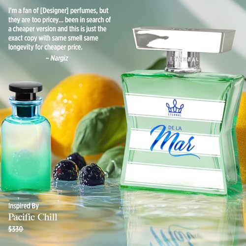 Eternal De La Mar - Inspired by Pacific Chill - 3.4 oz (100ml) - Eau de Parfum - Long-lasting - Vegan - Clean Ingredients - Unisex Perfume for Men & Women - 2000 sprays per bottle