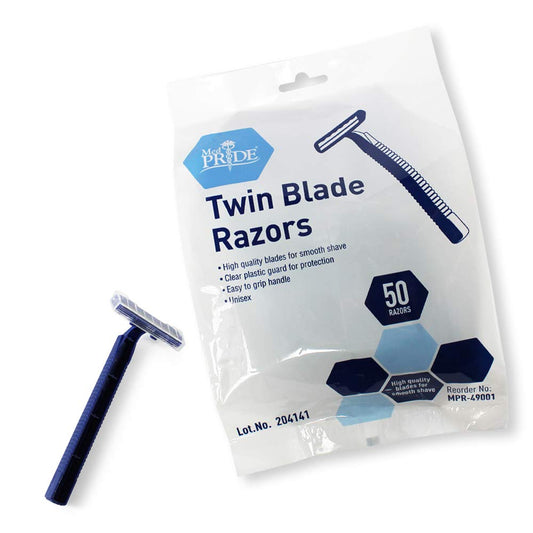 Medpride Disposable Razors | 50-Pack| Twin Blades & Easy Grip For Max Control & Smoothness| Unisex, Smooth & Comfortable Shaving