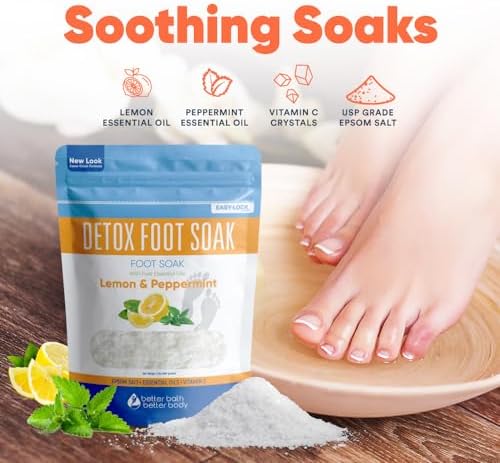 Detox Foot Soak (2 LBs) Epsom Salt Foot Soak with Lemon & Peppermint Essential Oils