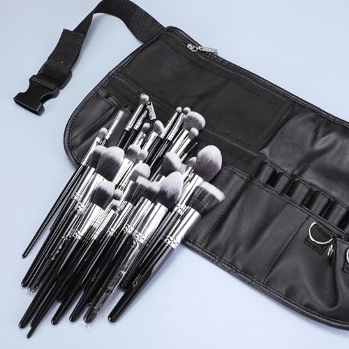 MSQ Makeup Brushes Set 29pcs Professional Cosmetics Brushes with Belt Waist Makeup Bag (Foundation, Powder, Creams, Liquids & Eye Brushes) for Women/Girls/Artists/Holiday gifts/travel