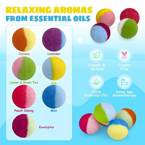 DOVIPE 34PCS Bath Bombs for Kids with Toys Inside Girls and Boys, Surprise Bath Bombs with Ocean Animals and Space Planet Toys Inside, Natural Organic Bubble Bath Fizzies, Gift Tin Box for Christmas