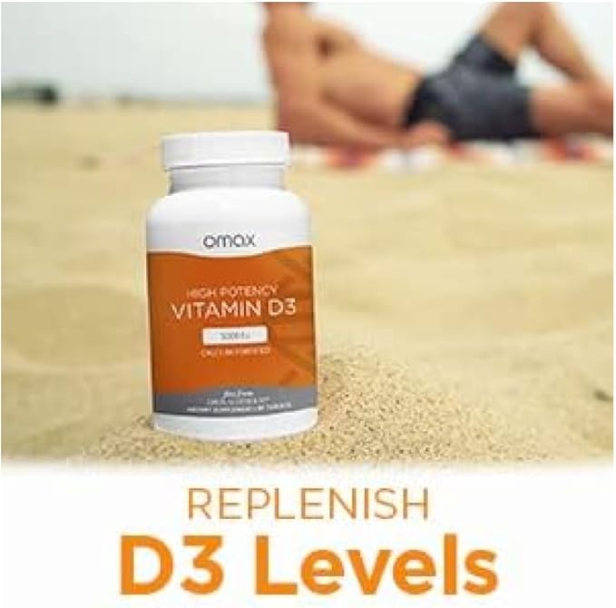 Omax3 Vitamin D3 5000 IU + Calcium, 30-Day Supply, Strong Bones, Muscles & Joints, Heart Health, Immunity, Non GMO, No Gluten, No Soy - 30 Tablets