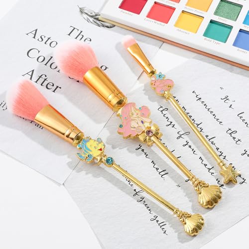 Snow White and Mermaid Makeup Brushes - Novelty Designed Classic Tales Theme Makeup Brush Set for Girls, Kawaii MakeupTool Gift for Women (NEW Pink)