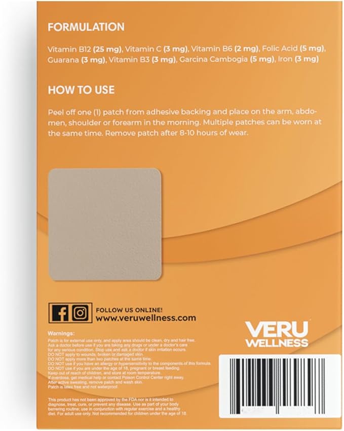 Veru Wellness B12 Energy Patch, Natural Patch B12, Garcinia - Self Adhesive Time Release Patch (60 Days)