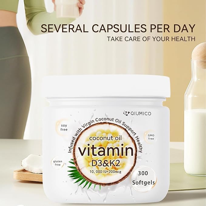 Vitamin D3 10000 IU with 200 mcg MK7 Vitamin K2, Immune & Joint Health Gluten Free, GMO-Free, Dairy Free, 300 Gels (1)