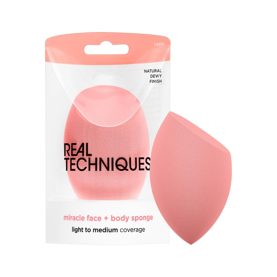 Real Techniques Miracle Face + Body Sponge, XL Makeup Blending Sponge For Whole Body, Ideal For Foundation, Body Makeup, & Self