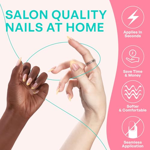 Yellow French Tip Press on Nails - GJZEZ Spring Almond Short Butter Yellow Soft Gel Fake Nails, Stunning Salon Quality False Glue on Nail | 16 Sizes - 32 Reusable Nail Kit with Glue, Buttermilk