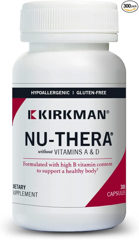 Kirkman Nu-Thera Without Vitamins A & D - Hypoallergenic || 300 Vegetarian Capsules || Multi Vitamin with Vitamin B-6