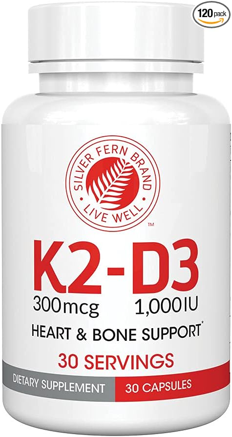 Silver Fern Vitamin K2-D3 Supplement Brand - Natural, Non-Synthetic - K2-7 as Menaquinone-7 (MK-7) - D3 as cholecalciferol - Bone, Heart & Energy Support (2 Bottles - 60 Capsules - 60 Servings)