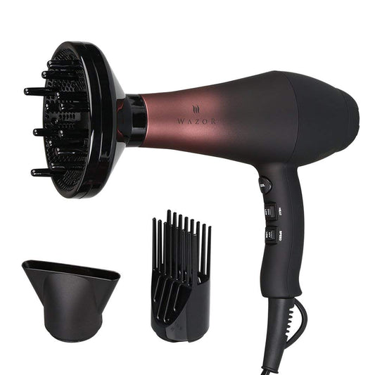 Wazor Professional Ionic Hair Dryer with Diffuser, Infrared Salon Grade Blow Dryer with Comb Attachment, 1875W Powerful Quiet Ha