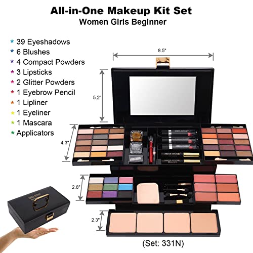M 58 Color Professional Makeup Kit for Women Full Kit, Include Eyeshadow Facial Blusher Eyebrow Powder Face Concealer Powder Eyeliner Pencil and a Mirror(331N)