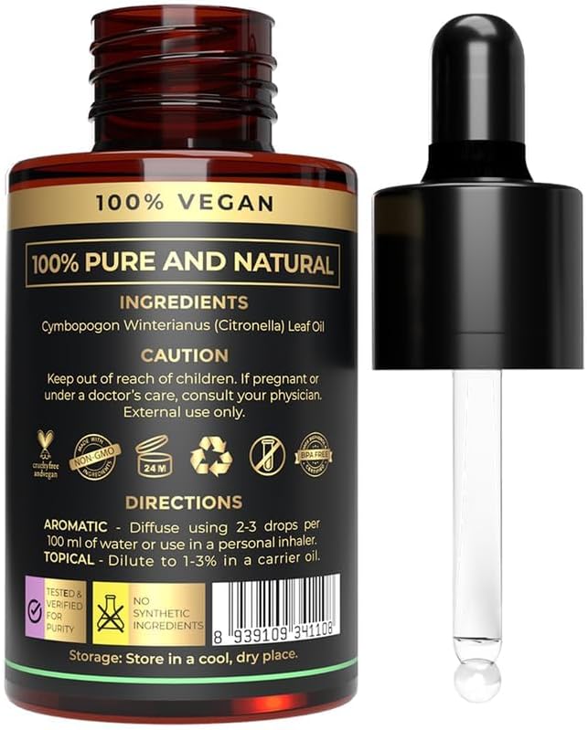 Citronella Essential Oil for Home Aromatherapy | Pure Citronella Oil for Diffusers, Skin, Organic Care | Citronella Spray for Outdoor & Indoor Use