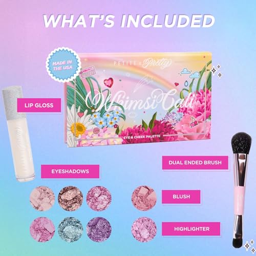 Petite 'N Pretty - WhimsiCali Eyeshadow & Cheek Makeup Palette and 10K Shine Lip Gloss Duo – Natural & Non-Toxic Face Makeup for Kids, Children, Tweens and Teens