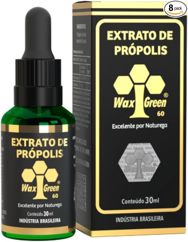 1 Box of 8 Bottles Wax Green Propolis Extract Brazilian N10 60% Wax Free Liquid (30ml / 1 fl oz)