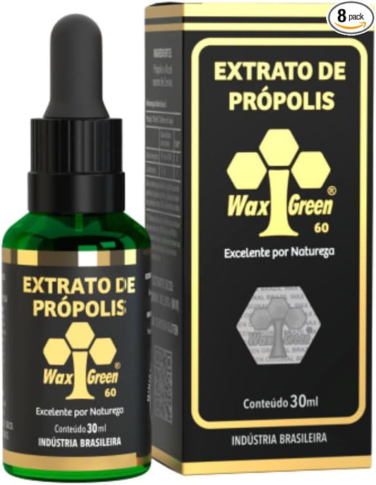 1 Box of 8 Bottles Wax Green Propolis Extract Brazilian N10 60% Wax Free Liquid (30ml / 1 fl oz)