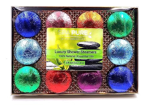 Spa Pure Shower Steamers: Rejuvenating Shower Bomb Aromatherapy Tablets, Bomb, and Vaporizing Steamer Soothers Bath Melt For Women, Men, All Natural Organic Large Cosmetic Fizzies That Wow (12 Pack)