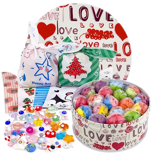 DOVIPE 34PCS Bath Bombs for Kids with Toys Inside Girls and Boys, Surprise Bath Bombs with Ocean Animals and Space Planet Toys Inside, Natural Organic Bubble Bath Fizzies, Gift Tin Box for Christmas