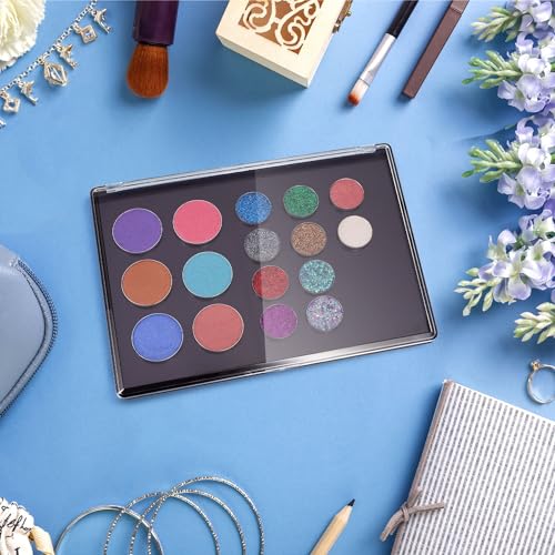 Magnetic Makeup Palette with Clear Top, Empty Eyeshadow Pan Dispensing Storage Box with 40Pcs Adhesive Metal Stickers for DIY Cosmetics Blush Powder(XL Large - 9.25"x6.57")