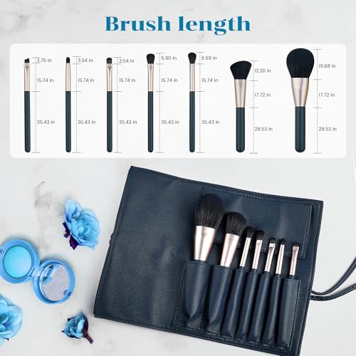 Cosmetic Makeup Brushes Set, Professional Make up Set, Premium Brush Kit tools, Soft Synthetic Hair for Face, Cheek, & Eye Makeup, with Leather Pouch (Dark Green,7 Pcs)