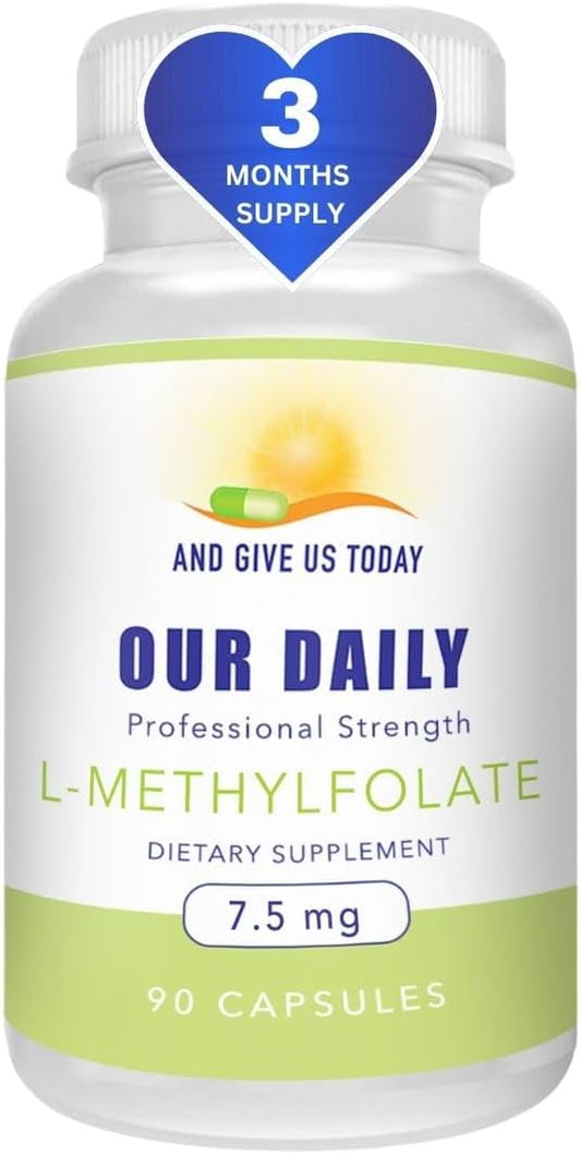 Our Daily Vites L-Methylfolate 7.5 mg / 7500 mcg Maximum Strength Active Folate, 5-MTHF, Filler Free, Gluten Free, Non-GMO, Vegetarian Capsules 90 Count (3 Month Supply) (90)